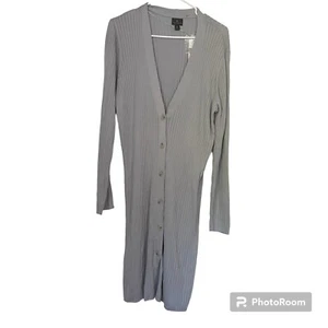 Worthington Womens Cardigan Sweater Cool Gray Size XL Button Down Ribbed Long - Picture 1 of 6