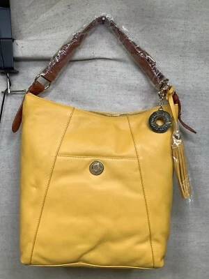 Isaac Mizrahi 大号单肩包黄色鹅卵石皮革 🌟 全新 — 第 1/4 张图片