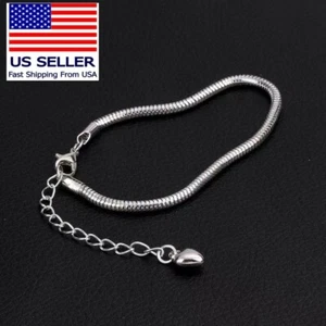 Fashion Women 925 Silver Bracelet Simple Snake Bone 3D Love Heart Pendant 0962 - Picture 1 of 2