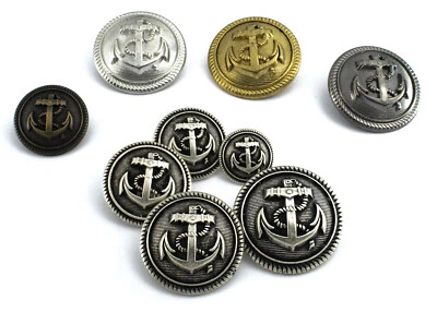 6 bottoni in metallo serie marina - ANCORA - anchor sailor buttons - Immagine 1 di 2