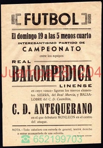 CARTEL DE FUTBOL REAL BALOMPEDICA LINENSE - CD ANTEQUERANO 140x199mm - Imagen 1 de 2