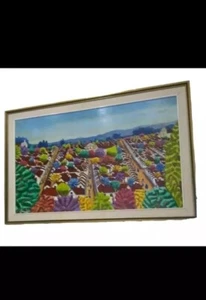 30x42 Comalapa City Gomez 1980 Framed & Signed Community Life Oil Painting - Picture 1 of 24