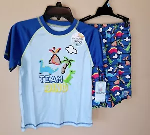 Laguna Rash Guard Swim Set 7 Boys Dinosaurs Pixels UPF 50 Trunks - Picture 1 of 6
