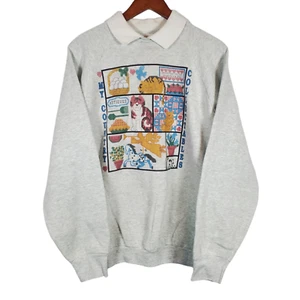 VTG Cat Graphic Sweatshirt XL Grey Collared FOTL Country Collectibles Grandma - Picture 1 of 4