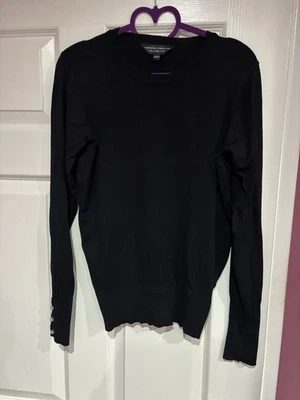 Black Jumper with Artificial Pearl Button Sleeve Size 12 - Image 1 of 4