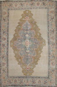 Geometric Wool Beige Living Room Over-Dyed Handmade Semi-Antique Rug 8x11 - Picture 1 of 23