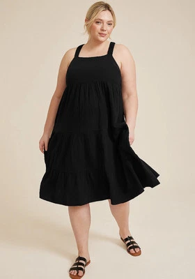 NWT Maurices Black Sleeveless Midi Dress 3X Thick Cross Cross Back - Image 1 of 4