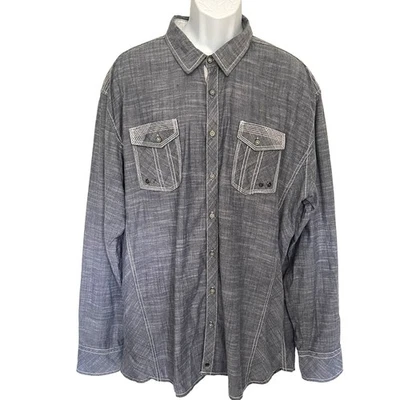 Buckle Black Button Mens Top Sz XXL Athletic Blue Embroidery Western Ranch Fall - Image 1 of 4