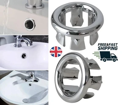 2Pcs Bathroom Basin Sink Overflow Ring Chrome Hole Cover Cap Inserts,Round. - Image 1 of 4