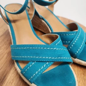 Bass Kendall Strappy Espadrille Wedge Sandal Women's Size 9m Auqa Ankle - Picture 1 of 8