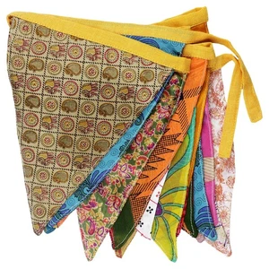 Wimpelkette Stoff bunt Fahnenkette Girlande Recycling Fair Trade - Picture 1 of 36