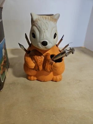 Vintage Ceramic Squirrel Nut Cracker Set With 6 Tools 6" Tall - Image 1 of 4