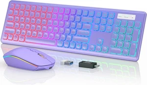 Combiné clavier et souris sans fil, rétroéclairé RVB, rechargeable et lettres lumineuses - Photo 1/9