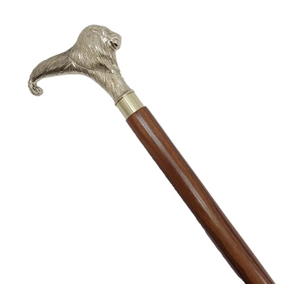 Vintage Antique Brass Lion Handle Wooden Walking Stick Cane For Men Women Senior - Image 1 of 4