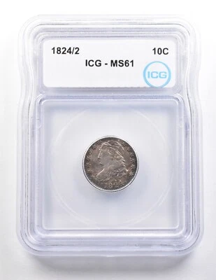 Moneda de diez centavos busto tapado 1824/2 MS61 ICG hermoso tono *3681 Foto 1 de 3
