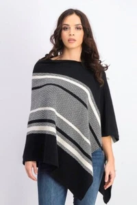 NWT $189 Charter Club Cashmere Luxury One Size Poncho Sweater Black/White - Picture 1 of 10