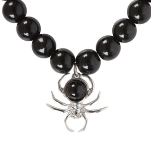 Gothic Spider Charm Bracelet with Black Obsidian Beads - Picture 1 of 4