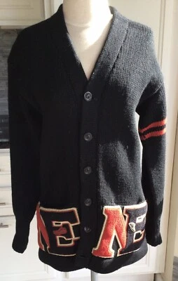 Cárdigan Suéter Vintage Princeton Knitting Mills, Varsity Letterman Lana NE  Foto 1 de 4