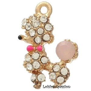 BRELOQUE / CHARM, Chien Caniche, noeud, strass transparent, 15 x 21 mm - 117 - Picture 1 of 3