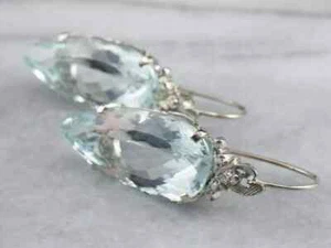4Ct Pear Cut Lab-Created Aquamarine Drop Dangle Earrings 14K White Gold Plated - Picture 1 of 6