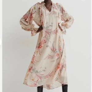 H&M Light Beige Floral Frilled Ruffle Detail Chiffon Maxi Dress Size XS NWT - Picture 1 of 7