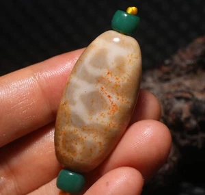 Energy Tibetan Top Old Agate Lotus Base Kingkong Eyed Irregular Shape dZi Bead L - Picture 1 of 9