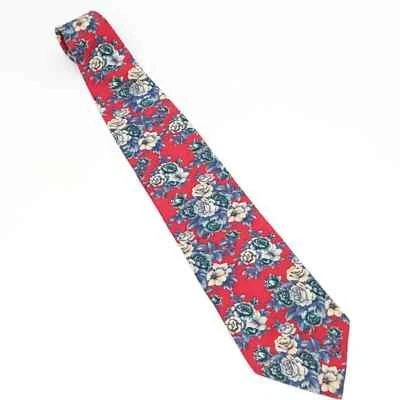 Corbata de cuello largo roja floral 100 % seda ancha Lord & Taylor Colección Kensington para hombre Foto 1 de 4