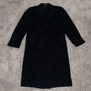 Vtg Chaps Ralph Lauren Mens Overcoat Black Jacket Cashmere Wool Coat Italy 42L - Picture 1 of 9