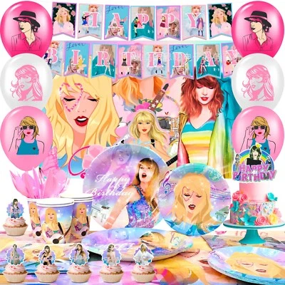 112 Piezas Taylor Cumpleaños Fiesta Suministros Taylor Fiesta Decoraciones Platos Globos Foto 1 de 4