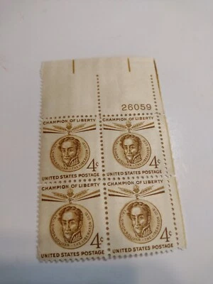 US  #1110   plate block of 4,  4¢. SIMON BOLIVAR  - Image 1 of 2