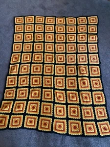 Granny Square Black Afghan Crochet Throw Blanket Roseanne 52” X 65” Vtg - Picture 1 of 8