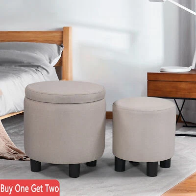 2 Pieces Upholstered Round Tufted Ottoman with Storage for Living Room Bedroom - Image 1 of 4