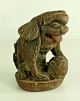 = Antique 19th c. Chinese Wood Carving of Shishi Guardian Lion, Foo Dog