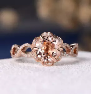 Anillo de compromiso nupcial de diamantes de chocolate creado en laboratorio de 1,75 quilates enchapado en oro rosa de 14 quilates - Imagen 1 de 6
