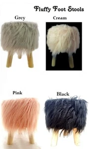 FLUFFY STOOL GIRLS BEDROOM PADDED CHAIR 6 COLOURS OTTOMAN FOOTSTOOL MODERN - Picture 1 of 11