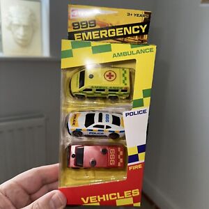 3 Pack. Emergency 999 Police, Ambulance, Fire Response Team. Kids Toy Vehicles. 