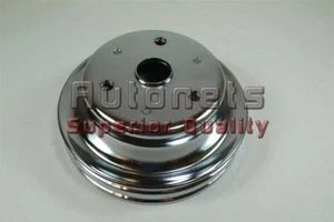 Polea cromada de bloque pequeño Chevy SBC cigüeñal doble 2 ranuras bomba de agua larga - Imagen 1 de 2