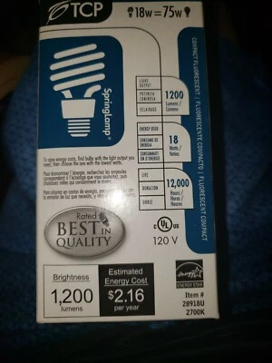 TCP ~ 1200 Lumens 12,000/hr Springlamp 18w = 75w 28918U 2700K - Image 1 of 4