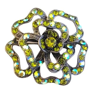 New Premier Designs Pin or Pendant Flower Green Crystals Hematite Tone 2G - Picture 1 of 2