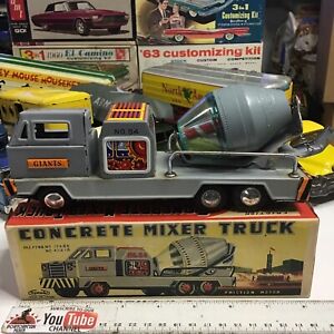 1960s TOY MASTER TIN LITHO #54 CONCRETE CEMENT MIXER TRUCK FRICTION 8” JAPAN MIB