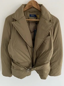 Chaqueta acolchada de plumón Polo Ralph Lauren talla L grande para mujer beige abrigo con cinturón - Imagen 1 de 22
