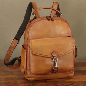 Mochila de Cuero Genuino para Mujer Mochila Mochila de Cuero Retro Hecha a Mano - Imagen 1 de 12