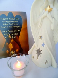 Memorial Gifts - Star Angel Figurine Tealight Candle Holder, Sympathy Gift NEW - Picture 1 of 10