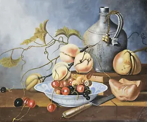Original Oil Painting on Canvas Tibor Filkorn Still Life Fruit Signed Vintage - Picture 1 of 10