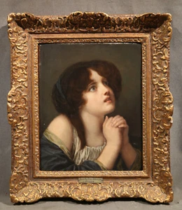 19th Century French Depiction of a Young Woman Girl praying - Picture 1 of 11