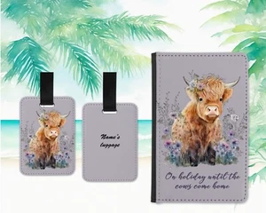 Portapassaporto pastello mucca delle Highlands citazione positiva etichetta bagaglio regalo personalizzato - Foto 1 di 5