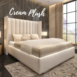Ottoman Winged Bed Gas Lift Storage Plush Velvet Divan Double & King Size Bed - Picture 1 of 16