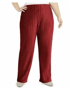 Women's Alfani Red Pleated Velvet Pull On Pants, Plus Size 3X NWT - Picture 1 of 9
