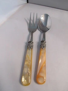 Eme 18/10 Large Fork and Spoon Serving Set - Dark “Honey” - Picture 1 of 6