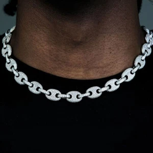 Collar de pulsera de hip hop para hombre 12 mm nariz de cerdo helado inundado A9267 - Imagen 1 de 33